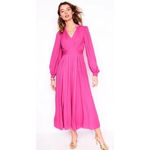Boden Pleat Detail Blousen Occasion Dress 14 Pink Long Sleeve Wedding Guest